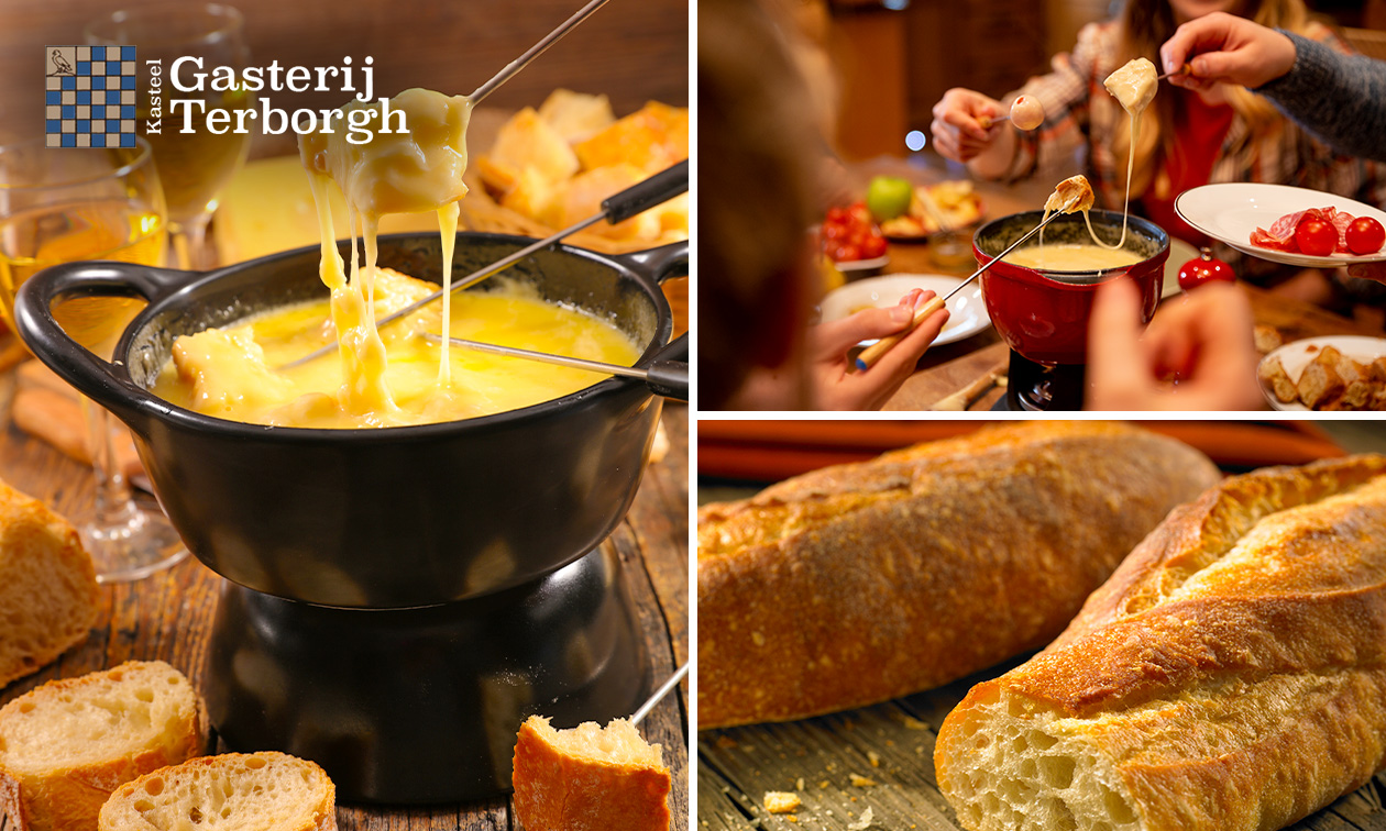 Kaasfondue met onbeperkt stokbrood + salade + fles wijn bij Gasterij Terborgh