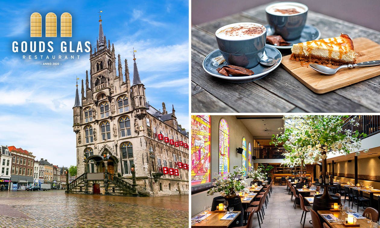 Warme drank + gebak met slagroom bij Gouds Glas