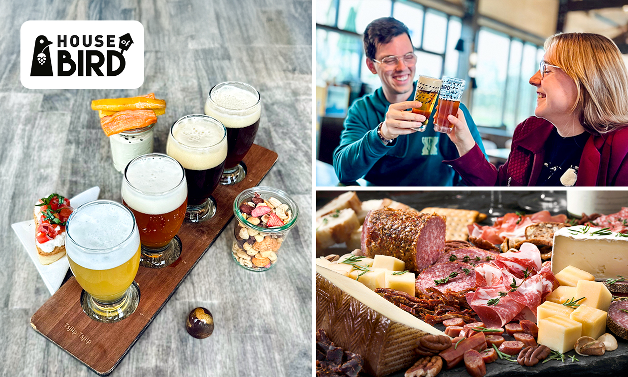 Proefplankje met 4 glazen bier of 2 glazen wijn + borrelplank bij House of Bird Kwintelooijen