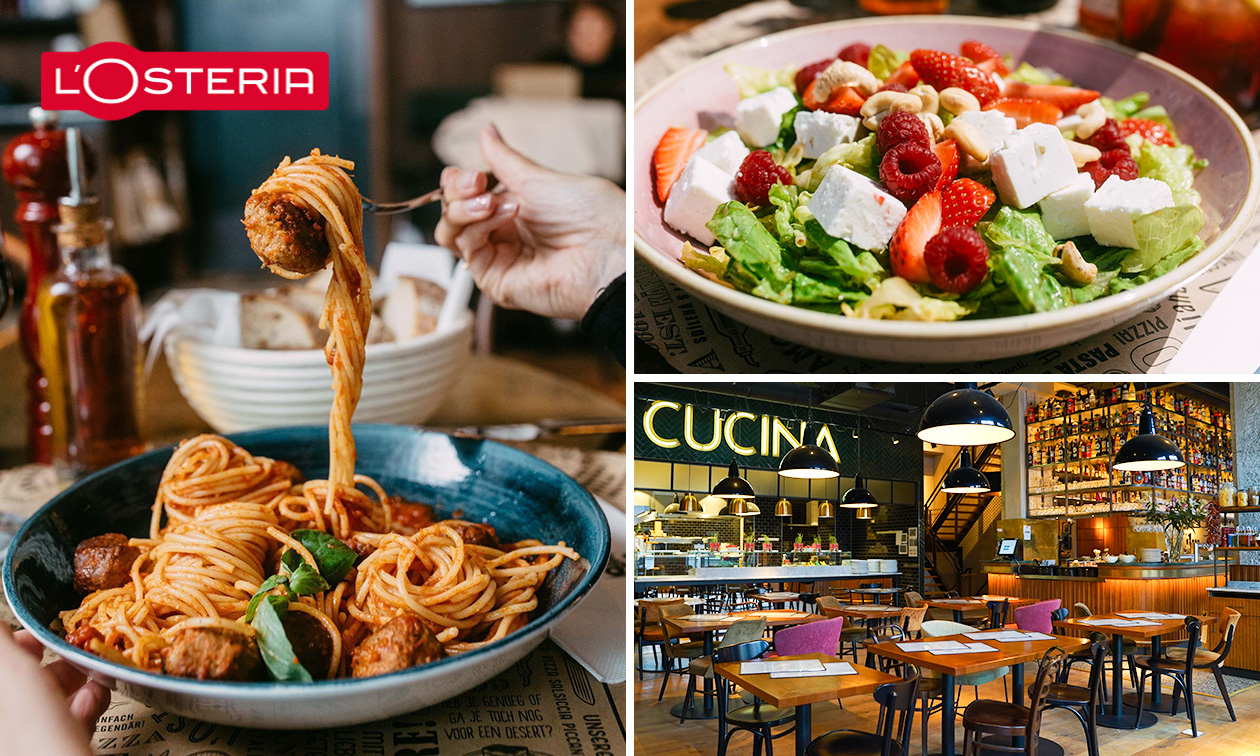 Lunchgerecht + frisdrank of 3-gangen keuzediner bij L'Osteria Den Haag