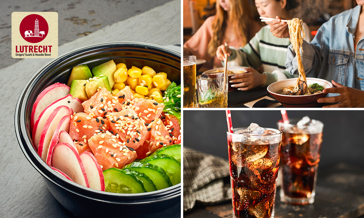 Noedels, udon, pokébowl of noodlebowl naar keuze + drankje voor afhaal