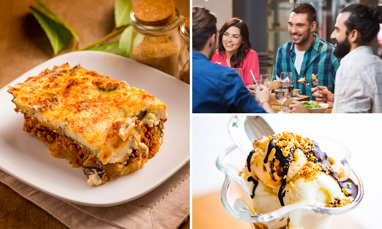 3 mezze + dessert of koffie/thee bij Restaurant Athene