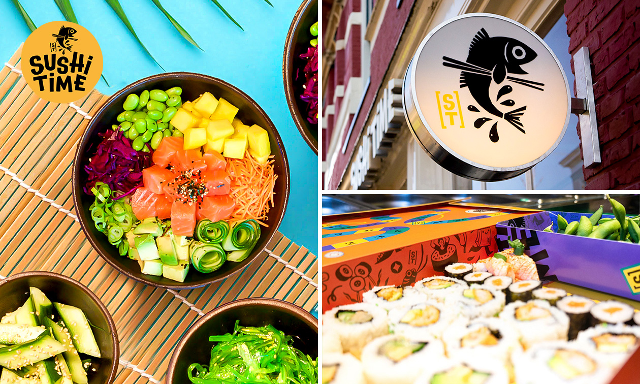 Sushibox (16, 32 of 72 stuks) of pokébowl + snack om af te halen bij Sushi Time De Bilt